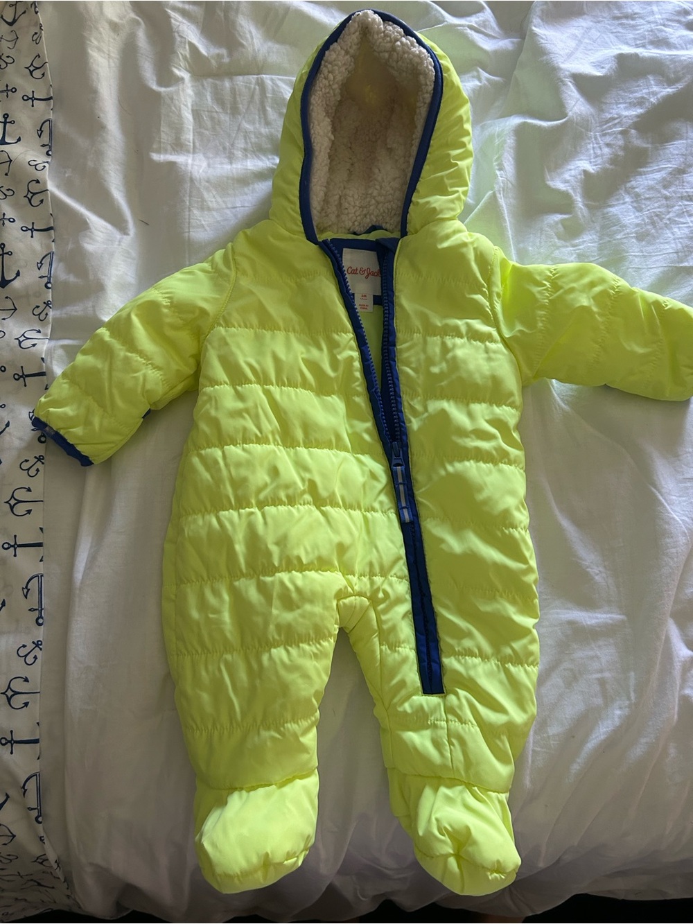 Cat & Jack Neon Yellow Hooded Puffer One-Piece Snowsuit